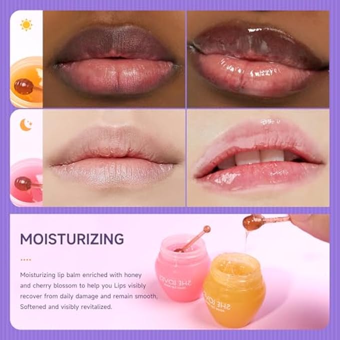 She Loves 2 BOTTLES SAKURA & HONEY LIP BALM, DAY & NIGHT REPAIR DEEP MOISTURE AND FADE LINES, RICH IN VITAMIN E & CHERRY BLOSSOM EXTRACT BEESWAX ESSENCE NATURAL ENHANCER CARE SLEEPING MASK - Image 3